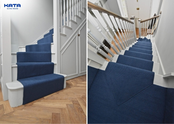 navy blue carpet on stairs