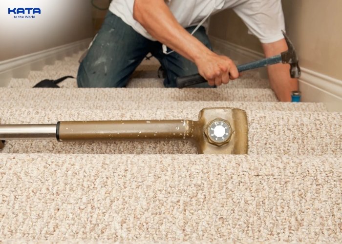 installing carpet on the landing