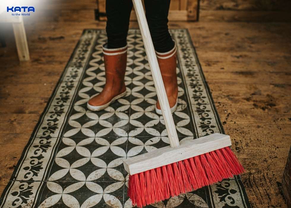 sweep the outdoor carpet 