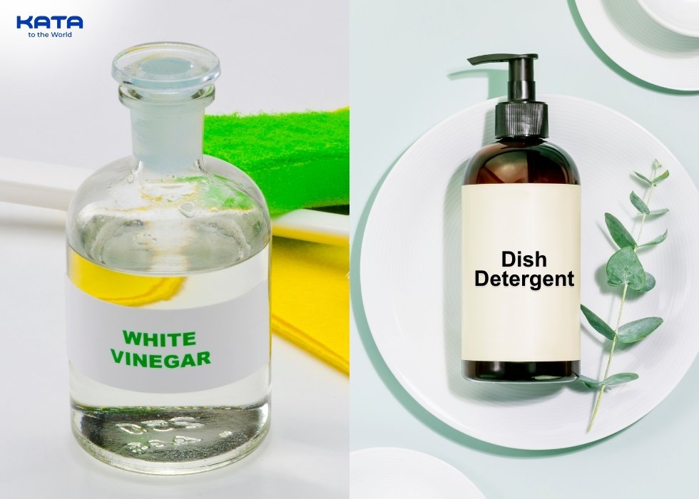 mix one tablespoon of dish soap one cup of white vinegar